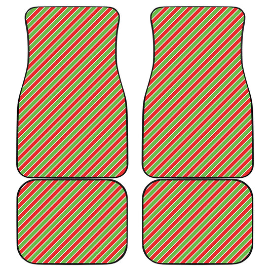 Xmas Candy Cane Stripes Print Front and Back Car Floor Mats