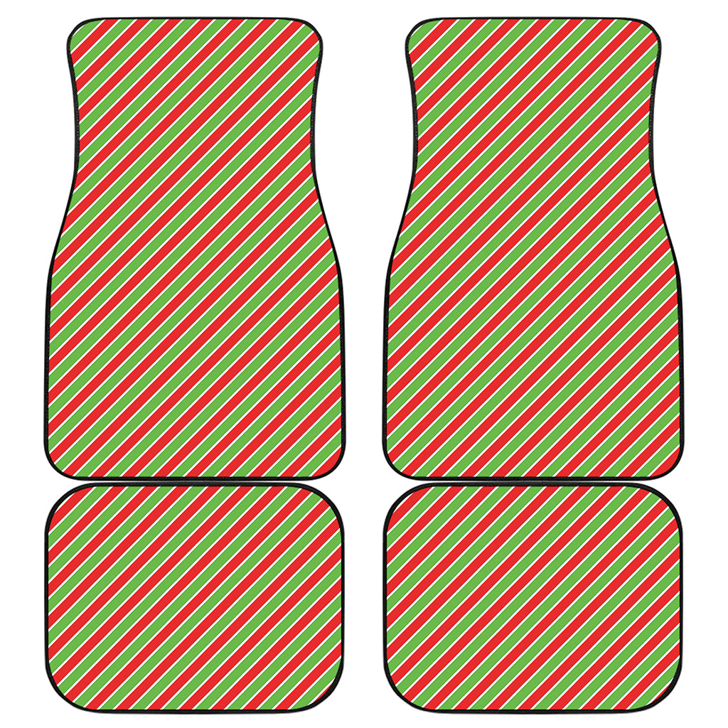 Xmas Candy Cane Stripes Print Front and Back Car Floor Mats