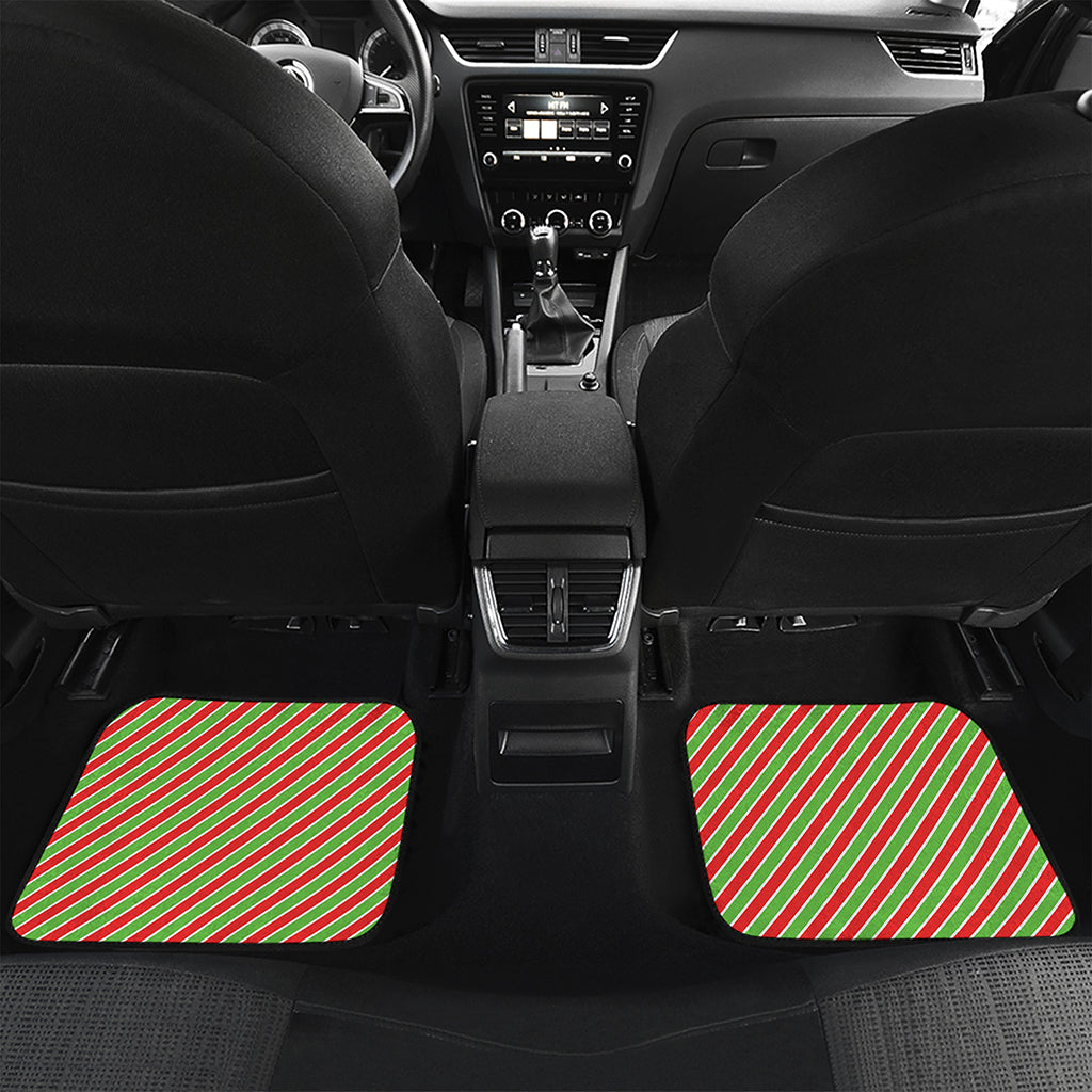 Xmas Candy Cane Stripes Print Front and Back Car Floor Mats