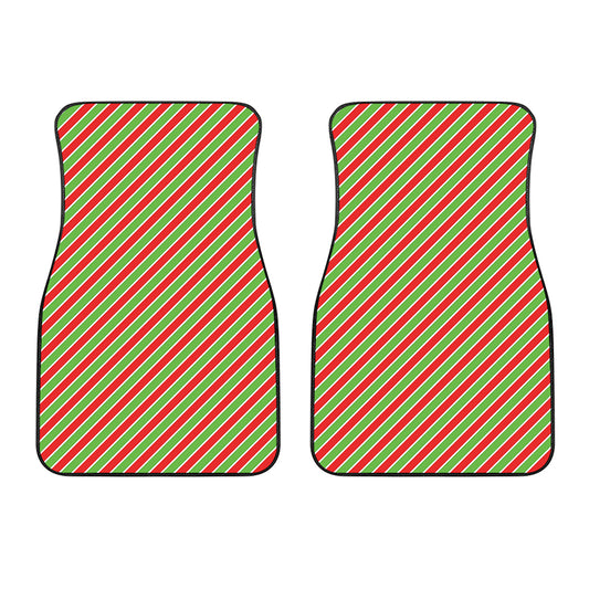 Xmas Candy Cane Stripes Print Front Car Floor Mats
