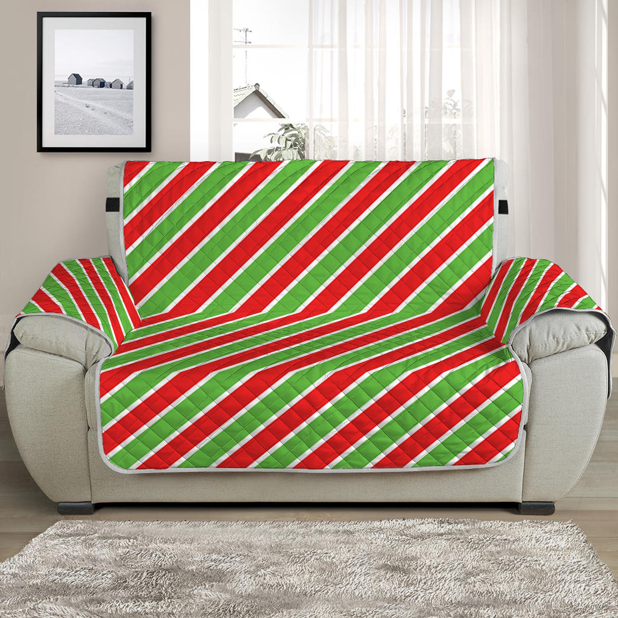 Xmas Candy Cane Stripes Print Half Sofa Protector