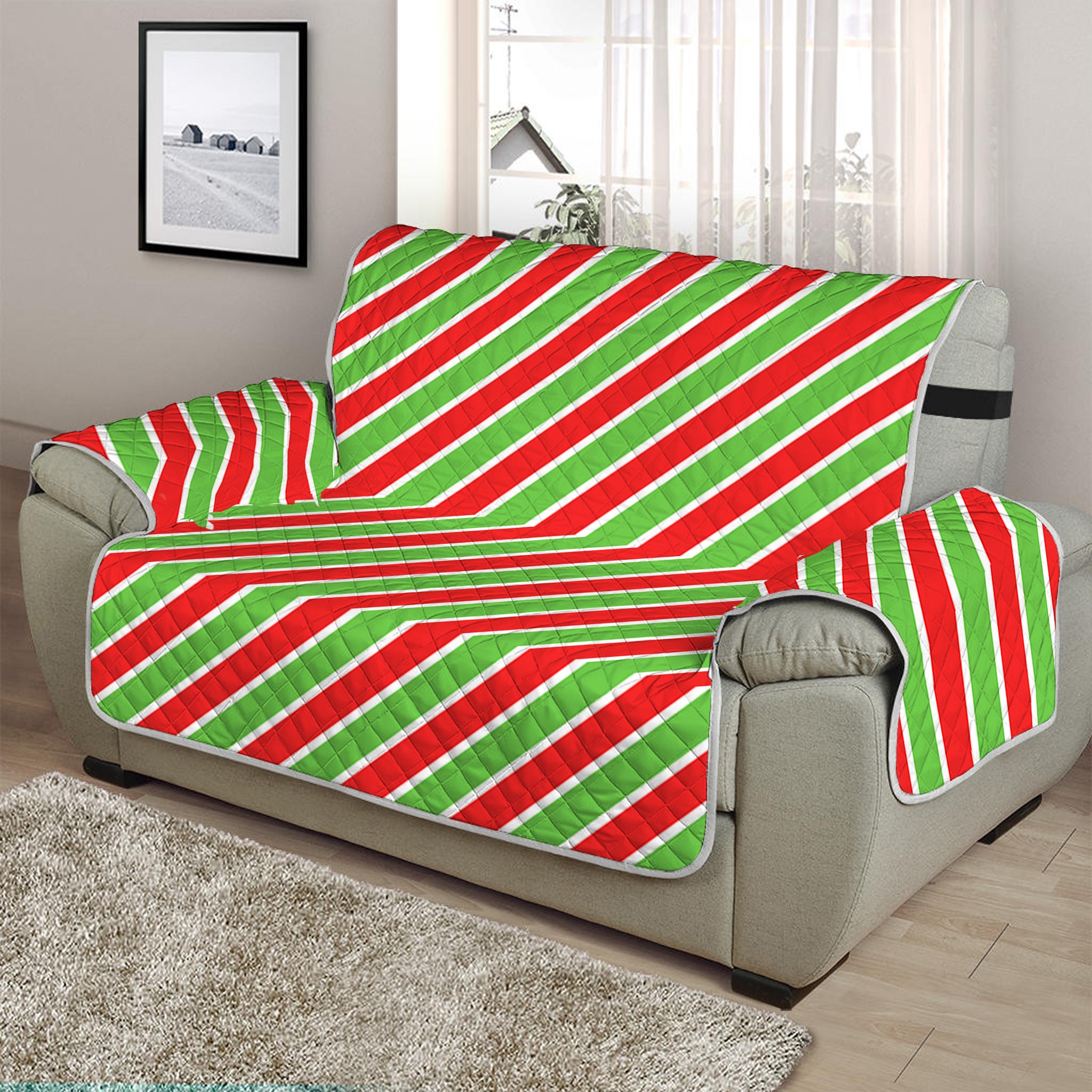 Xmas Candy Cane Stripes Print Half Sofa Protector