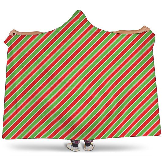 Xmas Candy Cane Stripes Print Hooded Blanket