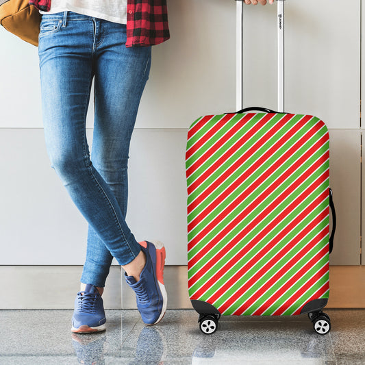 Xmas Candy Cane Stripes Print Luggage Cover