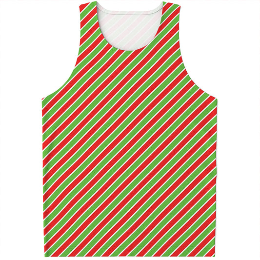 Xmas Candy Cane Stripes Print Men's Tank Top