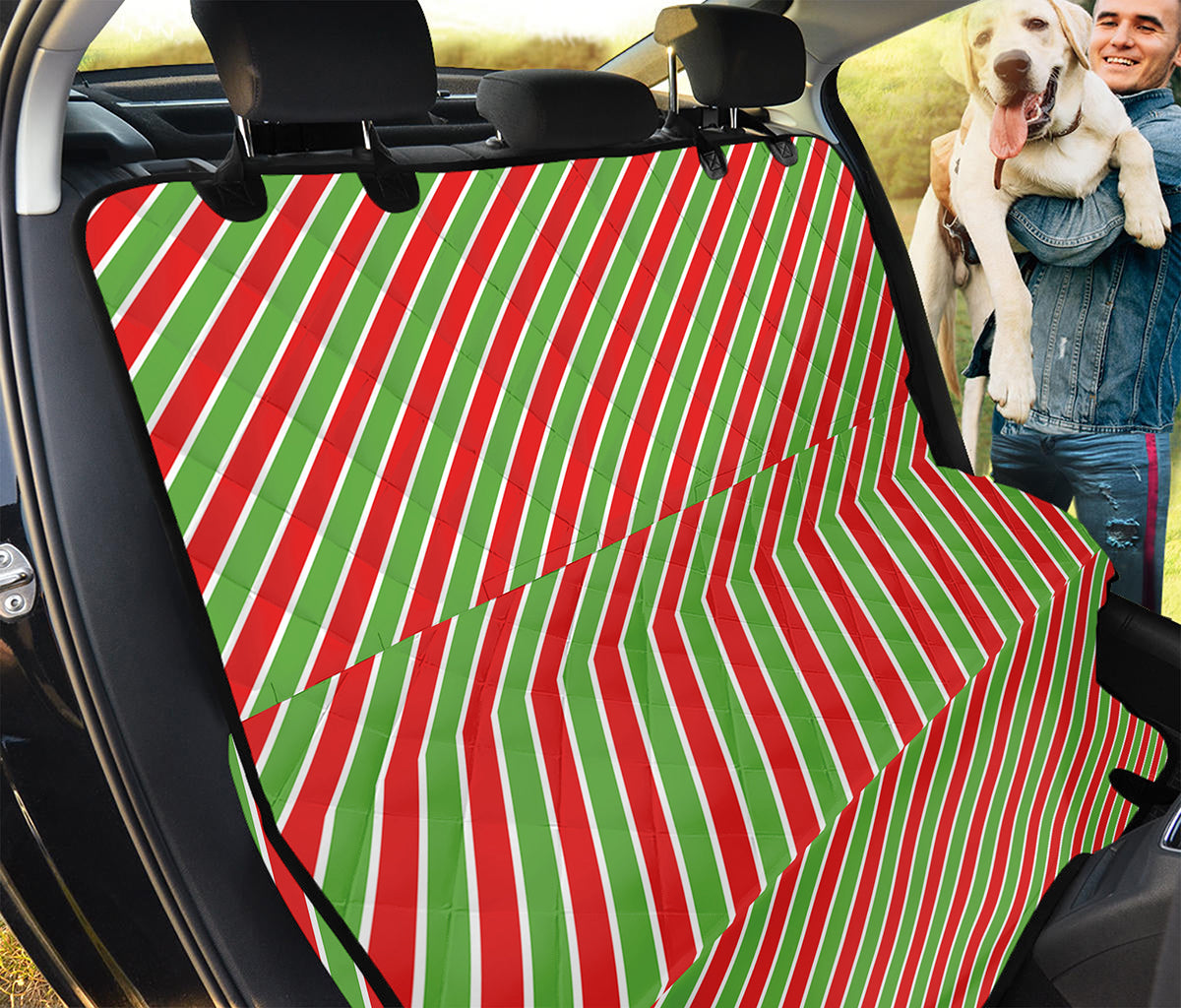 Xmas Candy Cane Stripes Print Pet Car Back Seat Cover