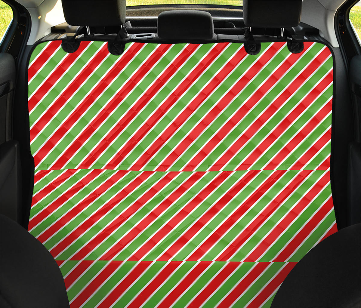 Xmas Candy Cane Stripes Print Pet Car Back Seat Cover