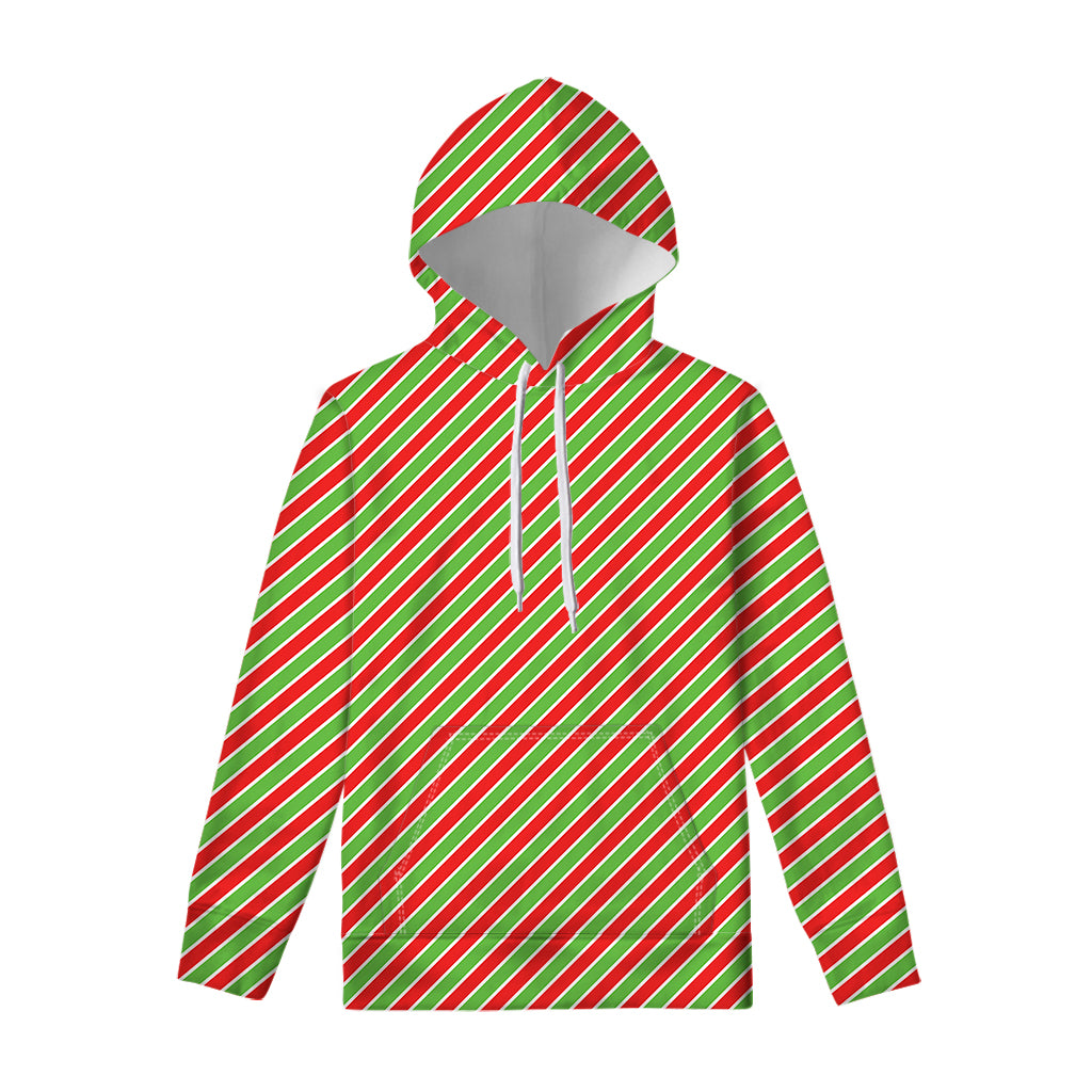 Xmas Candy Cane Stripes Print Pullover Hoodie