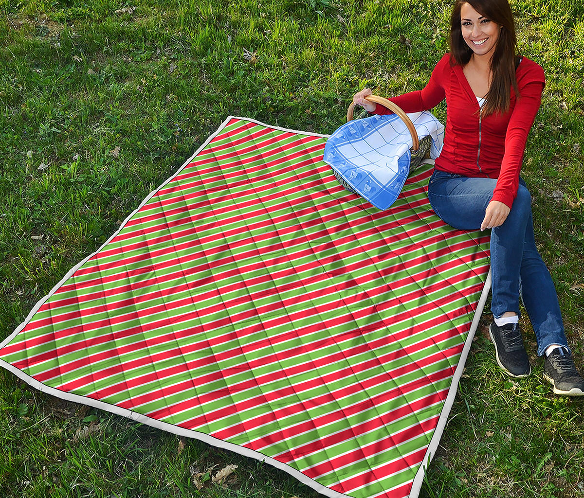 Xmas Candy Cane Stripes Print Quilt