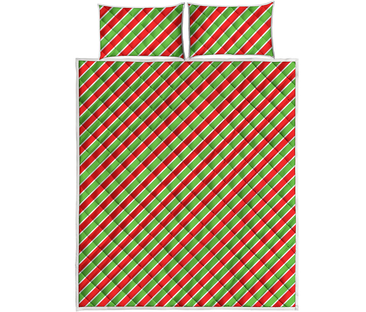 Xmas Candy Cane Stripes Print Quilt Bed Set