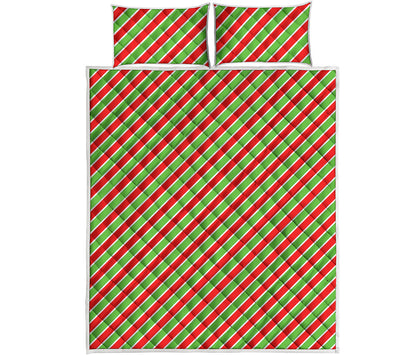 Xmas Candy Cane Stripes Print Quilt Bed Set