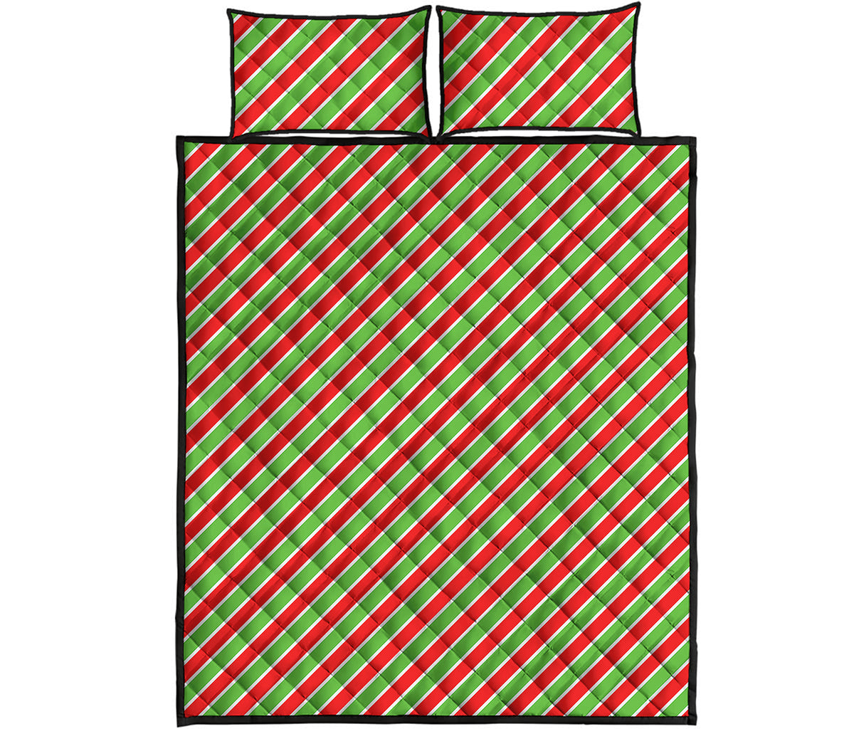 Xmas Candy Cane Stripes Print Quilt Bed Set