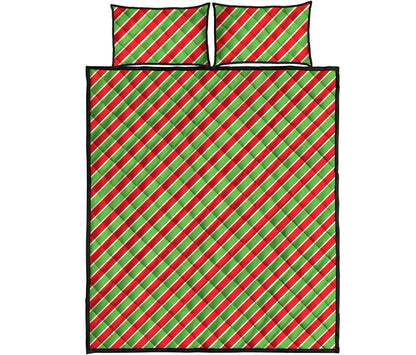 Xmas Candy Cane Stripes Print Quilt Bed Set