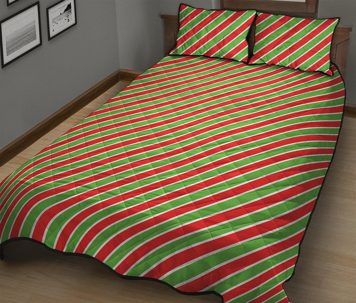 Xmas Candy Cane Stripes Print Quilt Bed Set