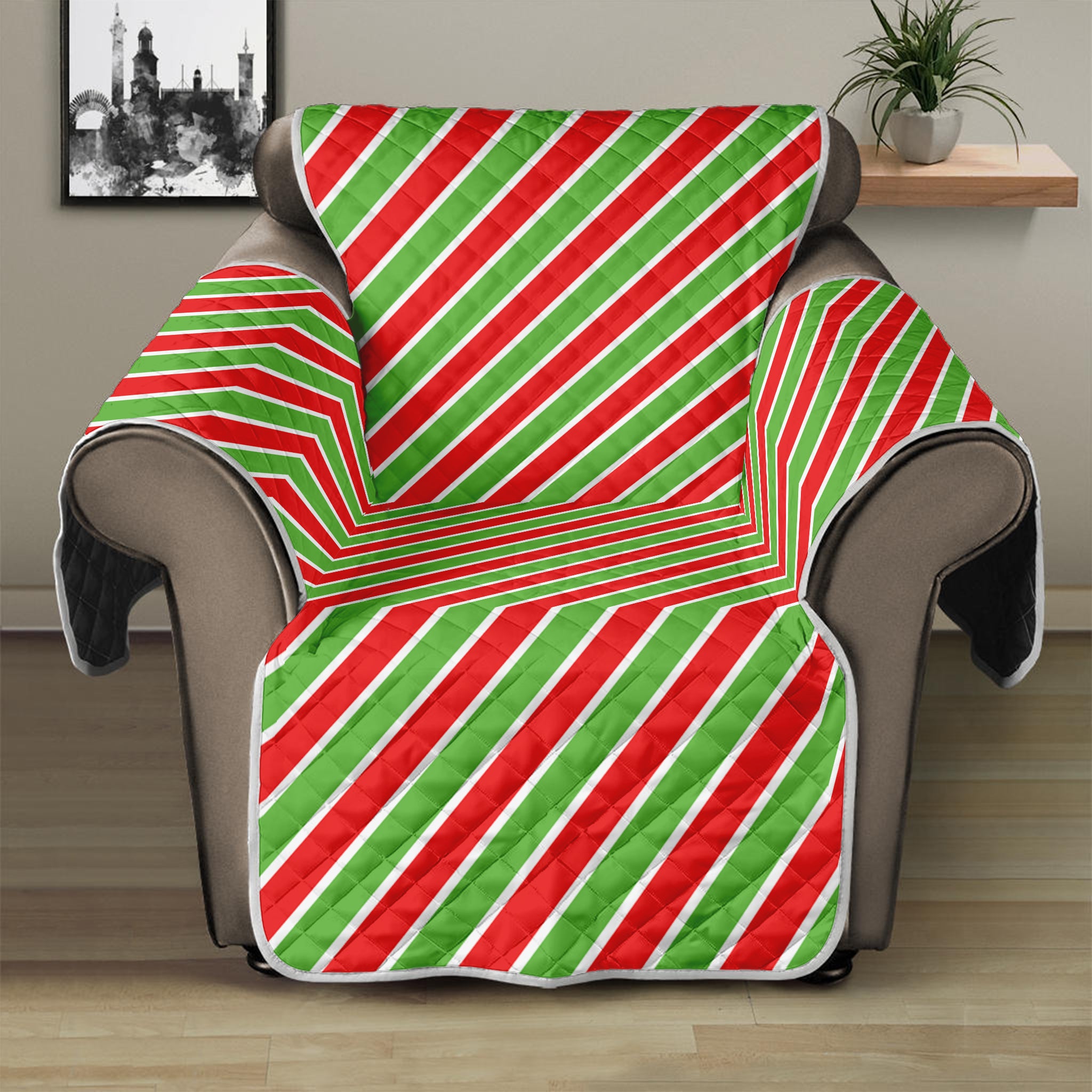 Xmas Candy Cane Stripes Print Recliner Protector