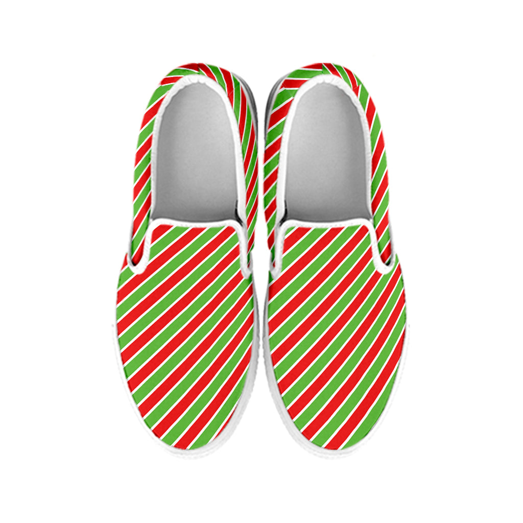 Xmas Candy Cane Stripes Print White Slip On Shoes