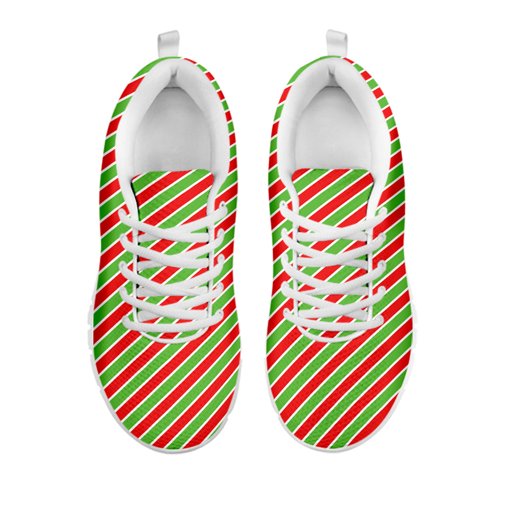 Xmas Candy Cane Stripes Print White Sneakers