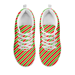 Xmas Candy Cane Stripes Print White Sneakers