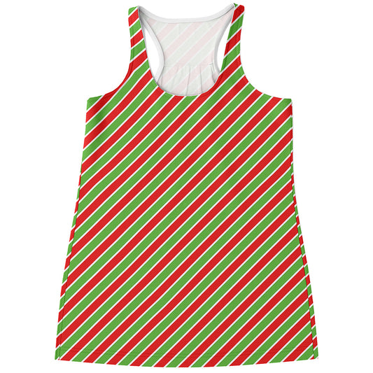 Xmas Candy Cane Stripes Print Women's Racerback Tank Top