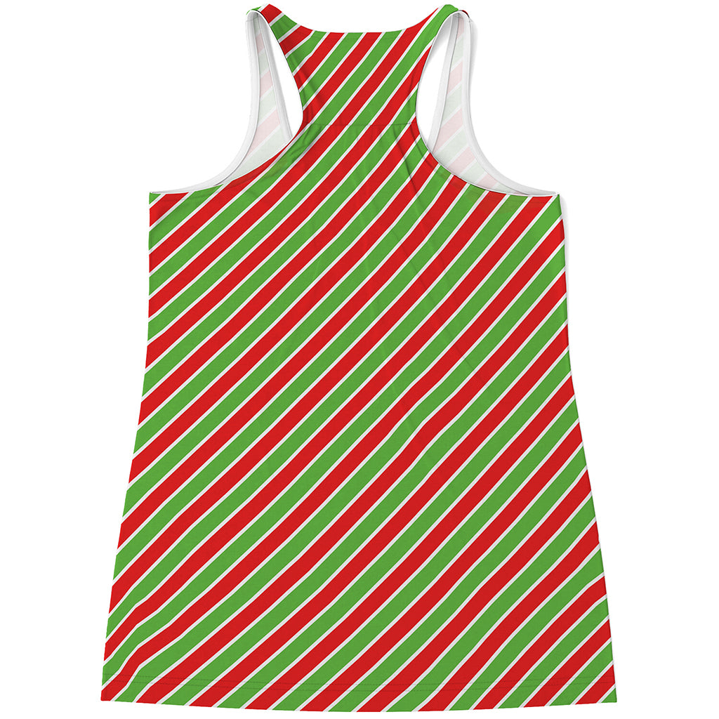 Xmas Candy Cane Stripes Print Women's Racerback Tank Top