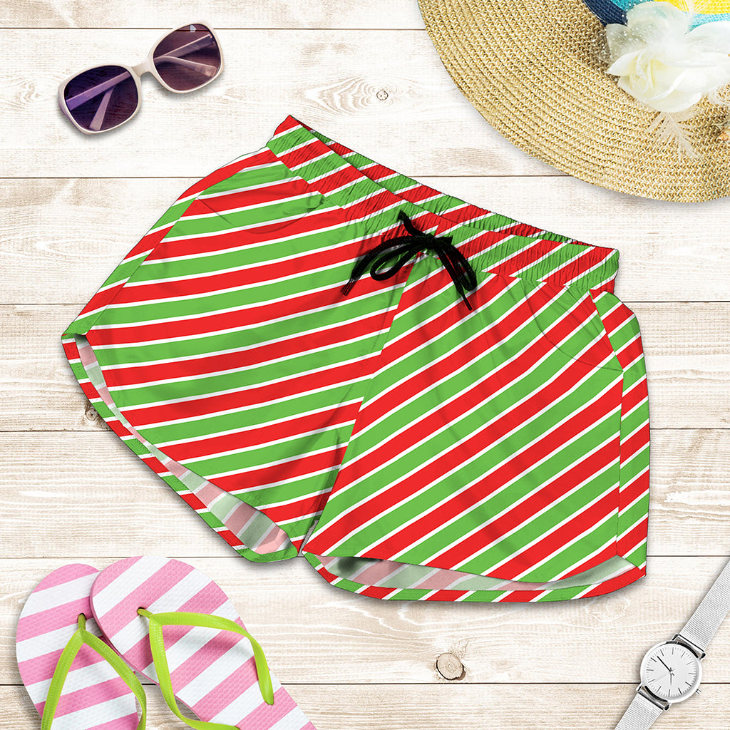 Xmas Candy Cane Stripes Print Women's Shorts