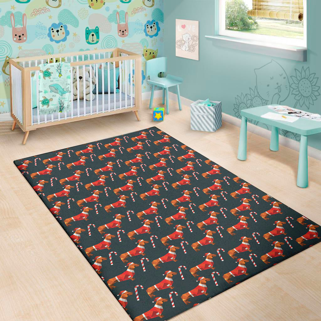 Xmas Dachshund Pattern Print Area Rug