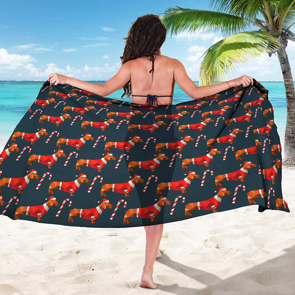 Xmas Dachshund Pattern Print Beach Sarong Wrap