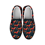 Xmas Dachshund Pattern Print Black Slip On Shoes