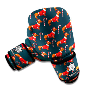 Xmas Dachshund Pattern Print Boxing Gloves