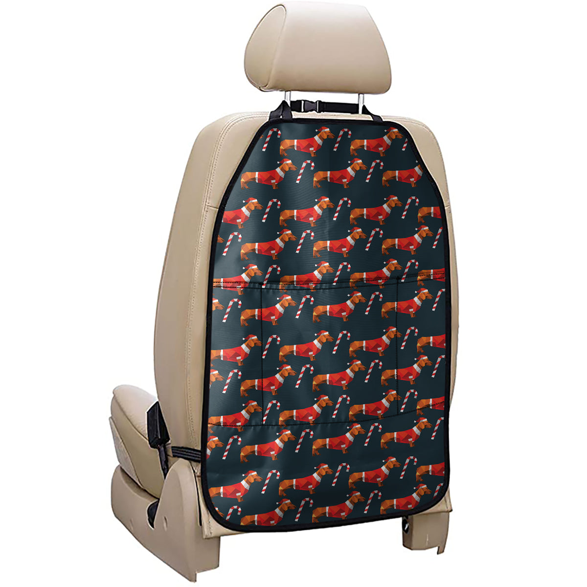 Xmas Dachshund Pattern Print Car Seat Organizers