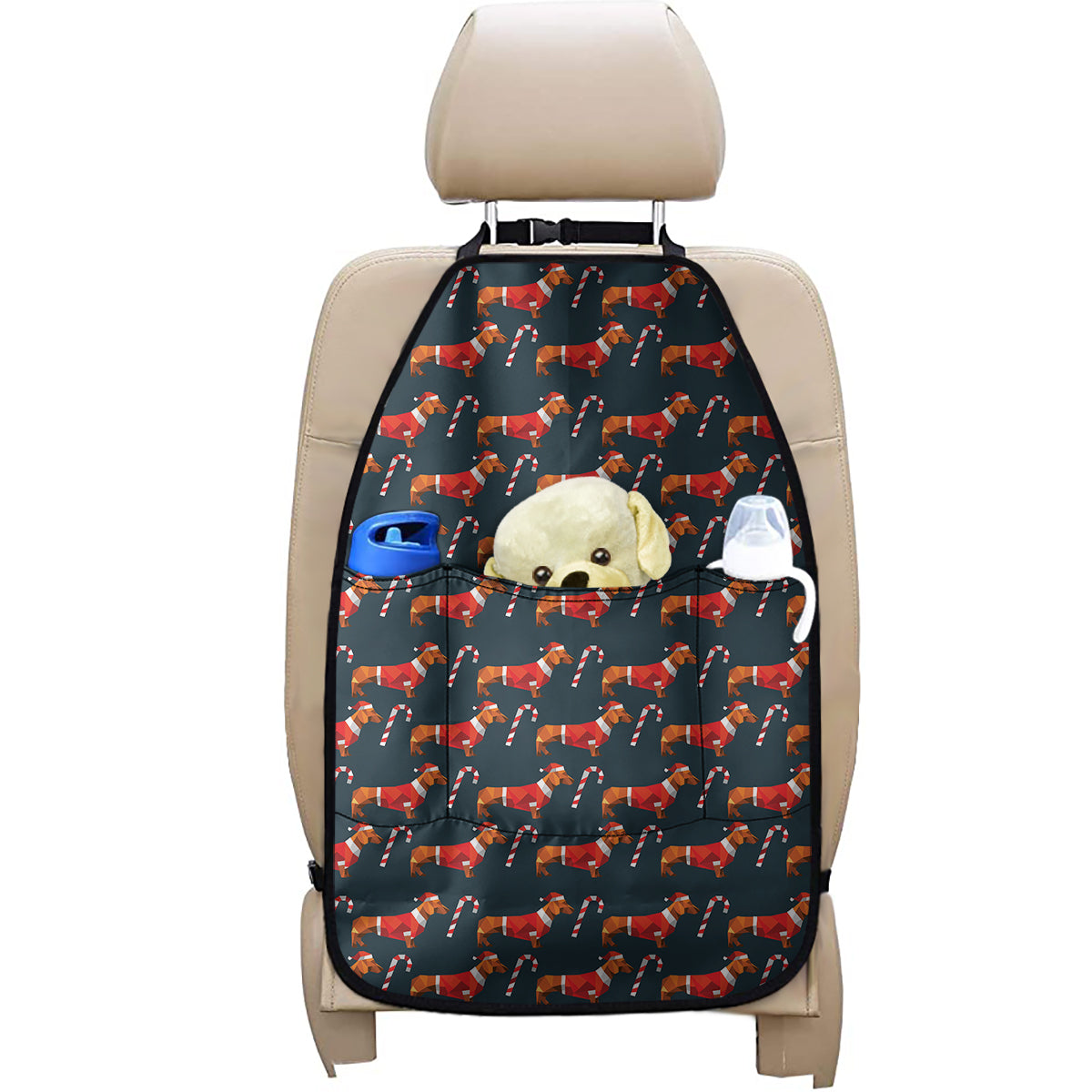 Xmas Dachshund Pattern Print Car Seat Organizers