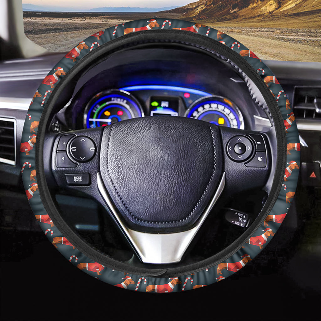 Xmas Dachshund Pattern Print Car Steering Wheel Cover