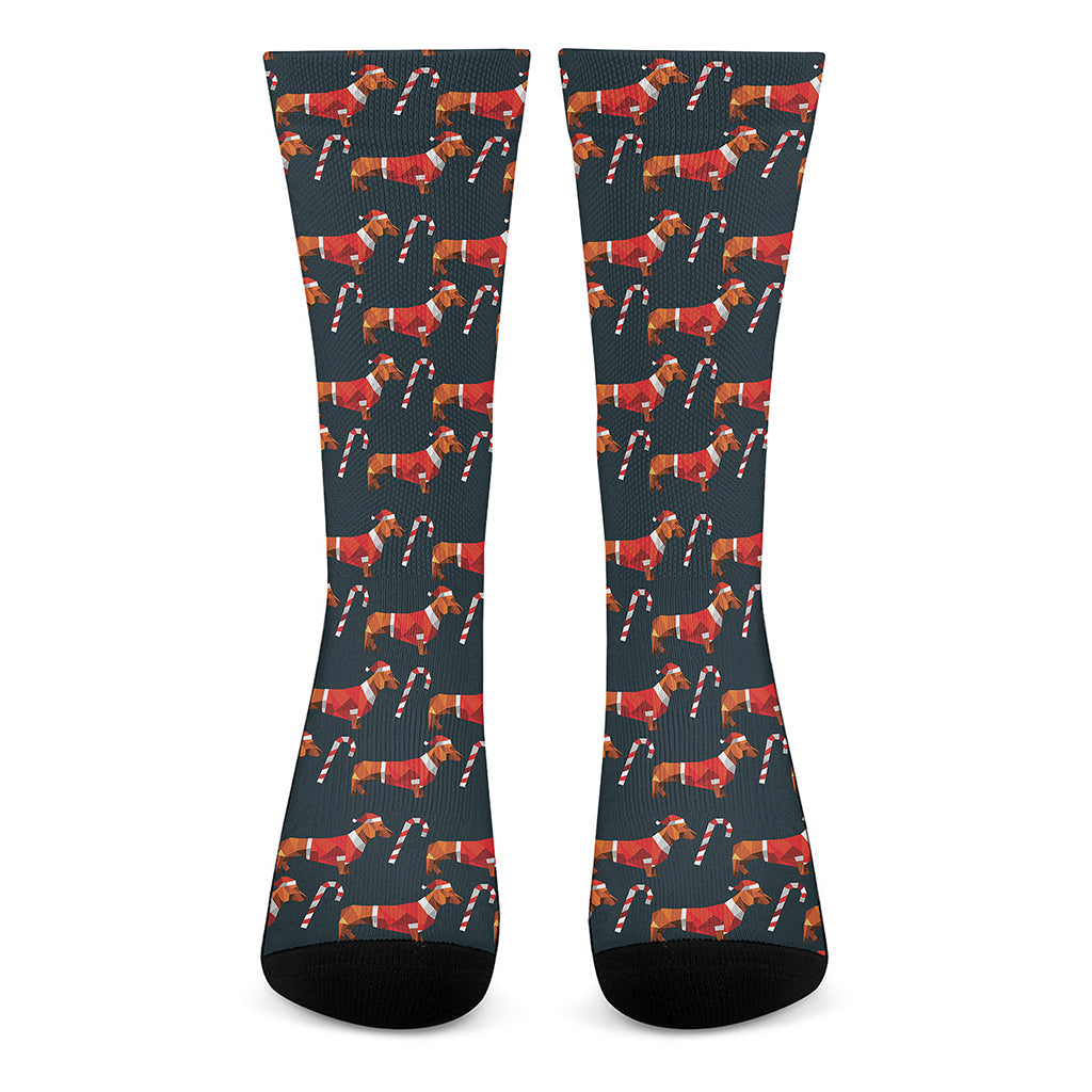 Xmas Dachshund Pattern Print Crew Socks