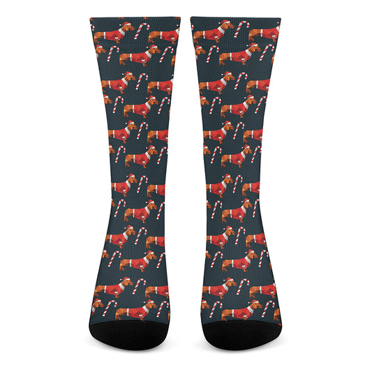 Xmas Dachshund Pattern Print Crew Socks