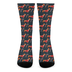 Xmas Dachshund Pattern Print Crew Socks