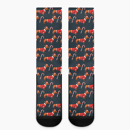 Xmas Dachshund Pattern Print Crew Socks
