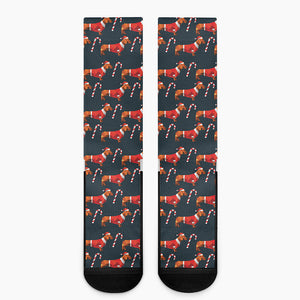 Xmas Dachshund Pattern Print Crew Socks