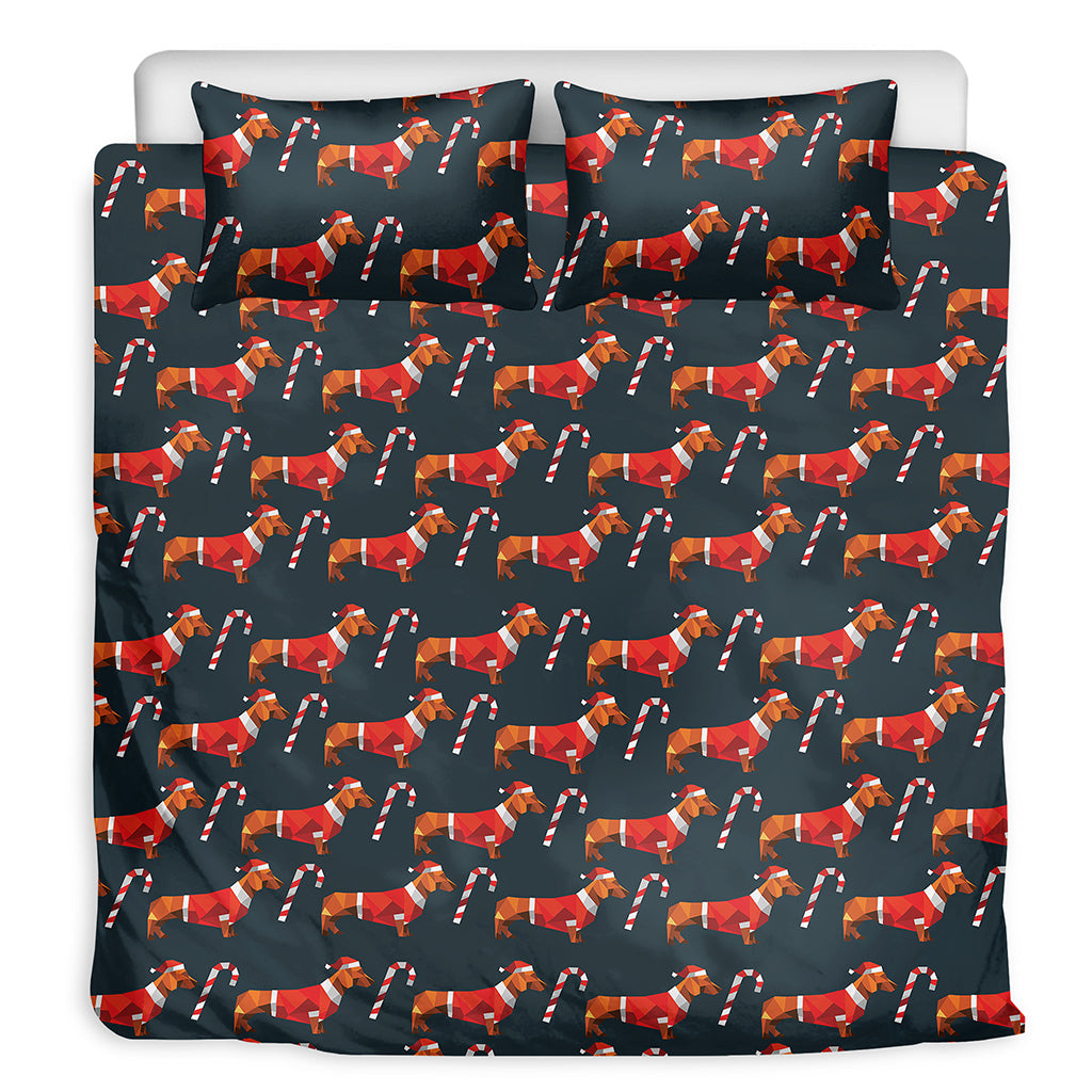 Xmas Dachshund Pattern Print Duvet Cover Bedding Set