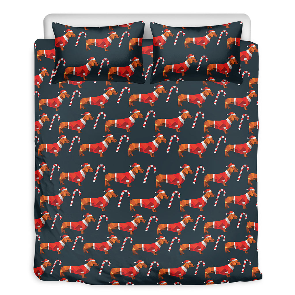 Xmas Dachshund Pattern Print Duvet Cover Bedding Set