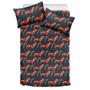 Xmas Dachshund Pattern Print Duvet Cover Bedding Set