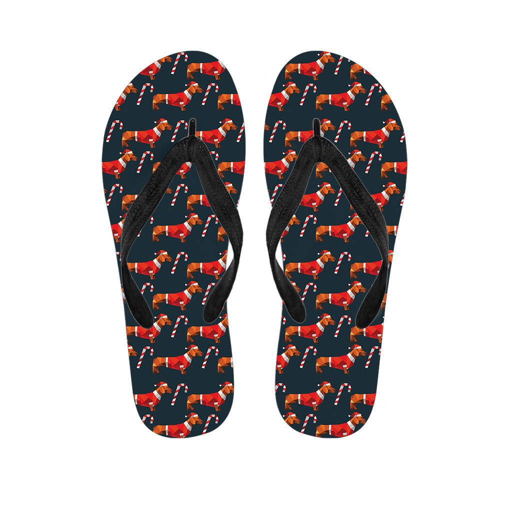 Xmas Dachshund Pattern Print Flip Flops