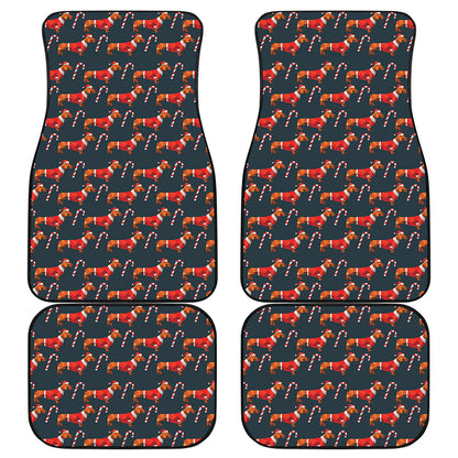 Xmas Dachshund Pattern Print Front and Back Car Floor Mats