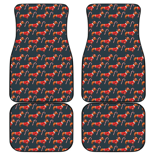 Xmas Dachshund Pattern Print Front and Back Car Floor Mats