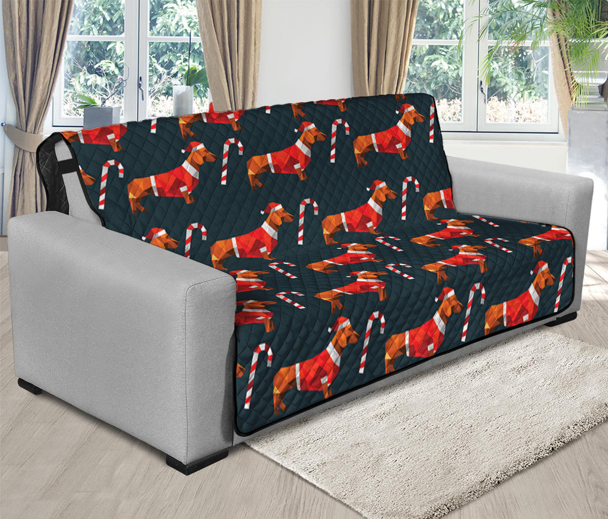 Xmas Dachshund Pattern Print Futon Protector