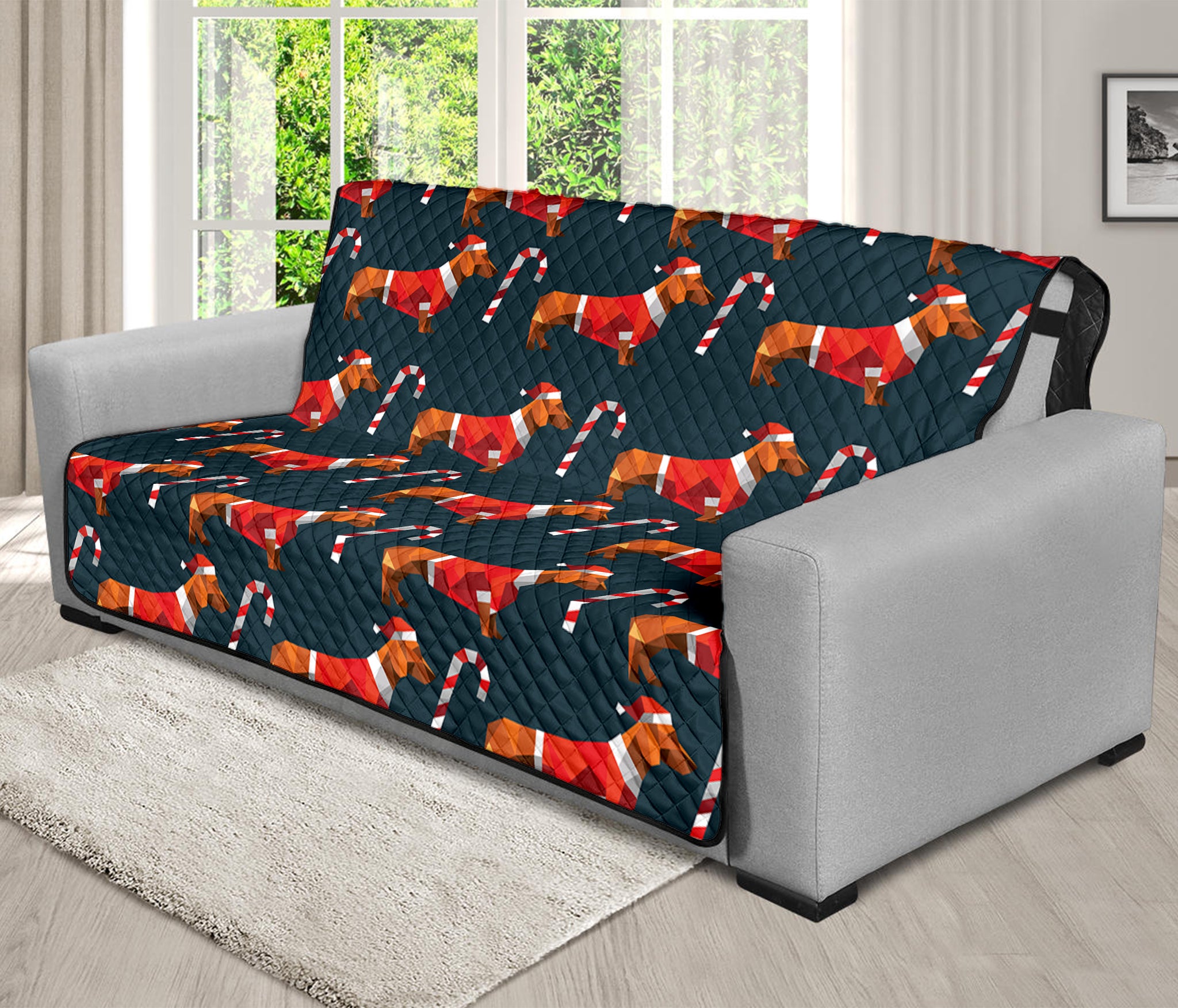 Xmas Dachshund Pattern Print Futon Protector