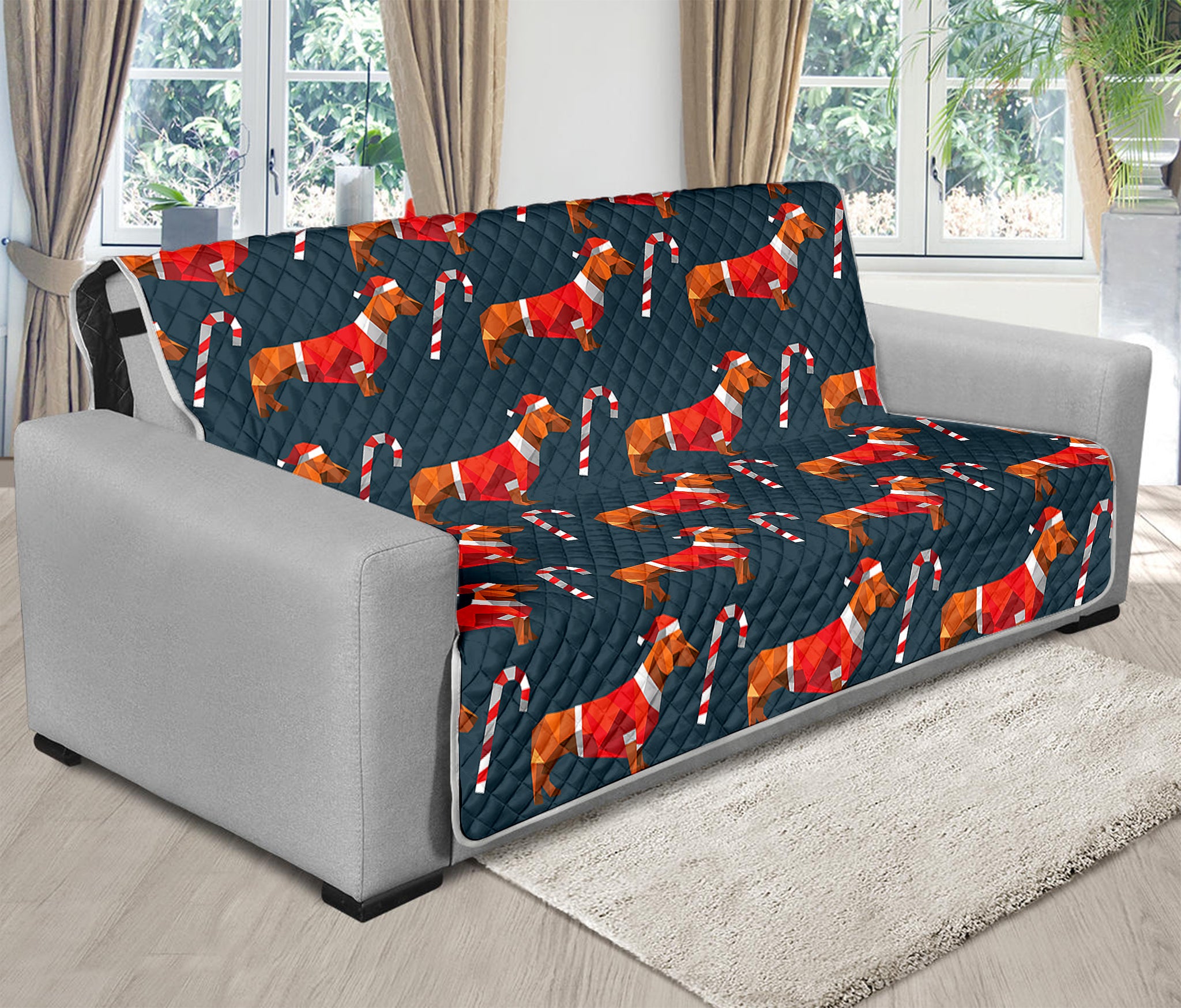 Xmas Dachshund Pattern Print Futon Protector