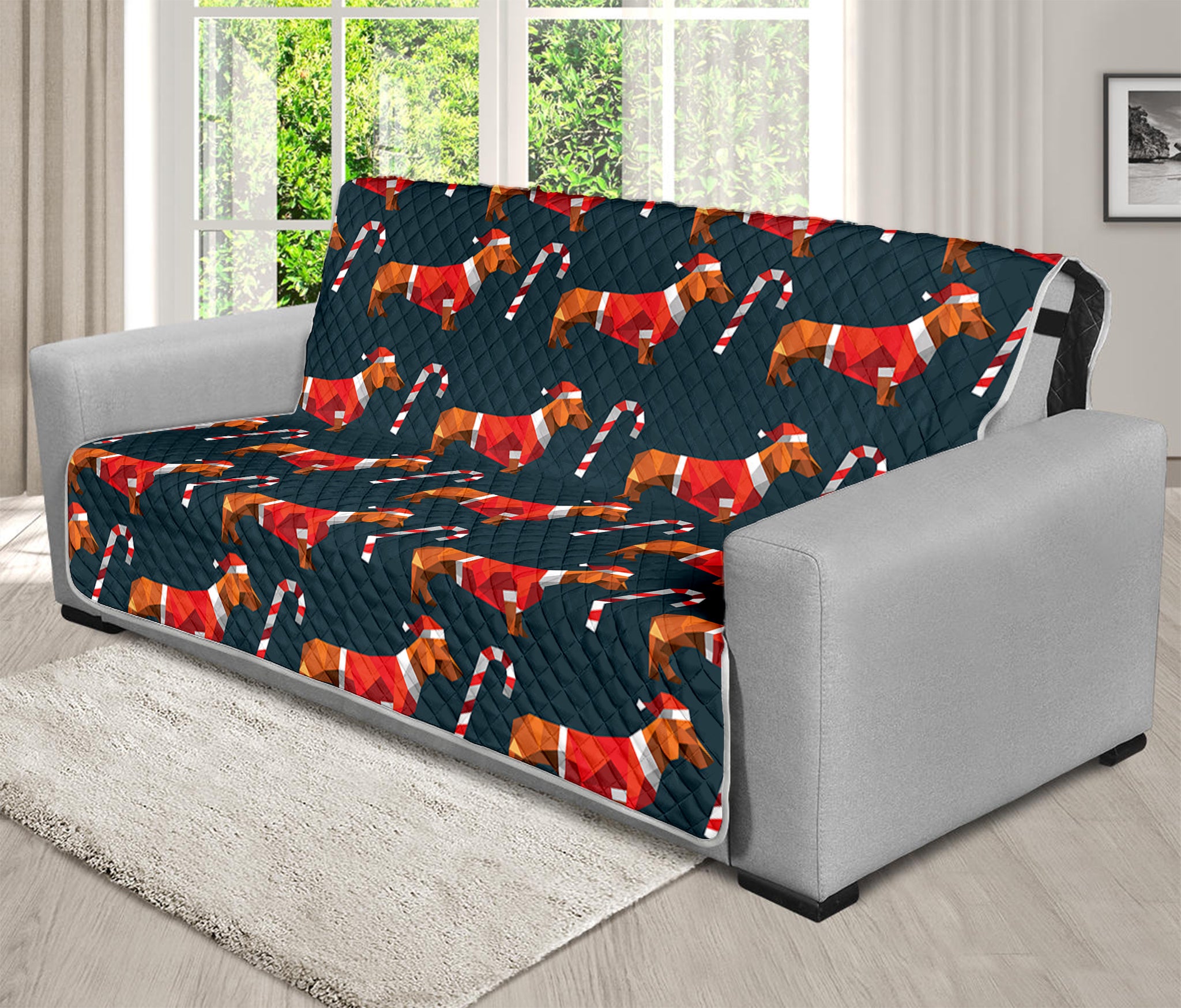 Xmas Dachshund Pattern Print Futon Protector