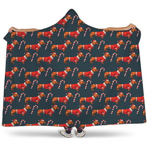 Xmas Dachshund Pattern Print Hooded Blanket