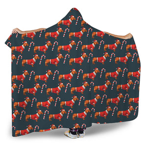 Xmas Dachshund Pattern Print Hooded Blanket