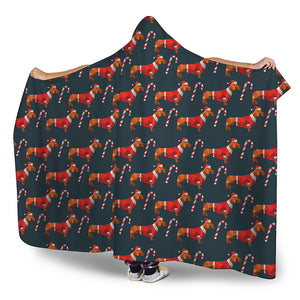 Xmas Dachshund Pattern Print Hooded Blanket